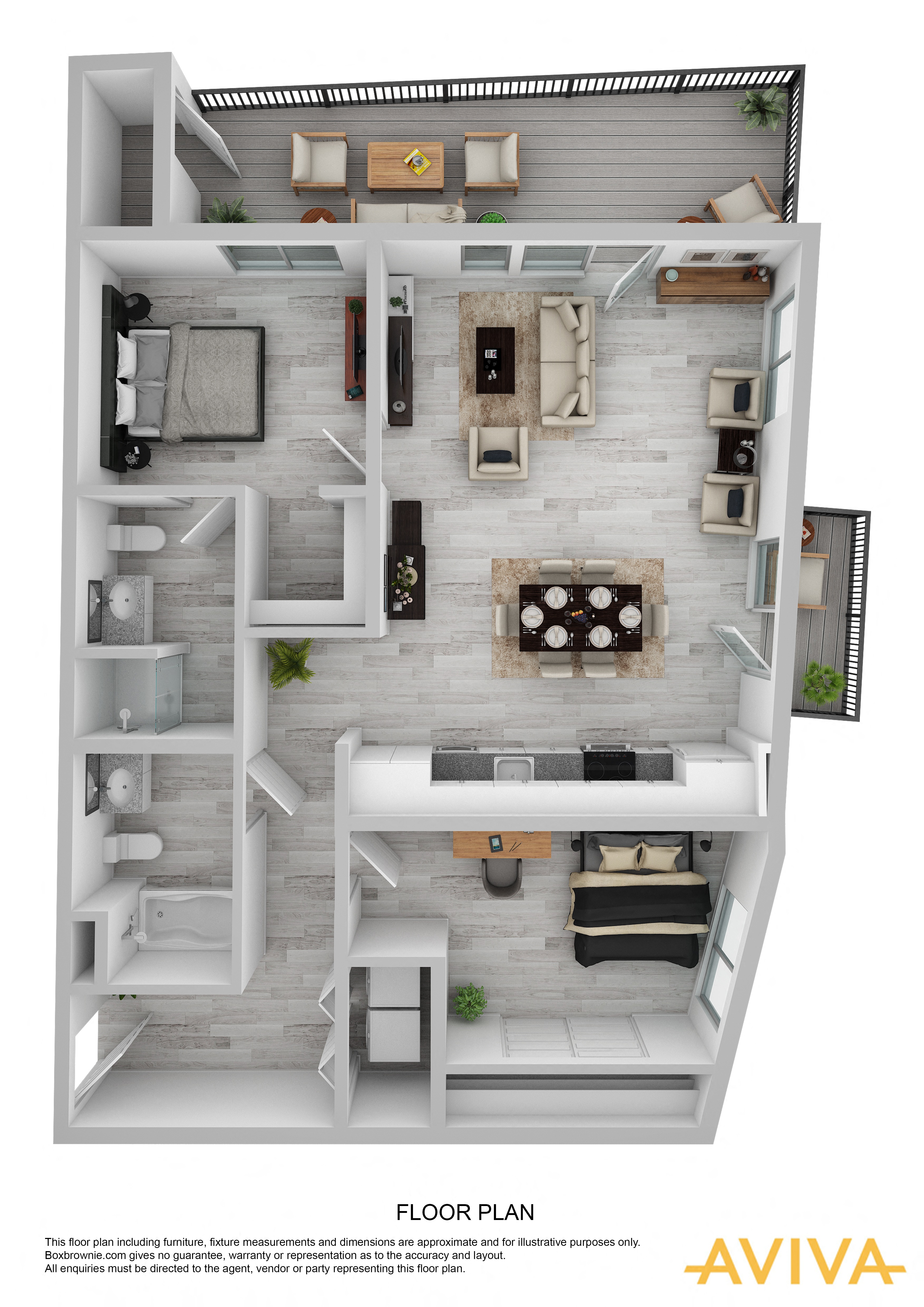 2 bedroom apartment floor plan at AVIVA Apartments